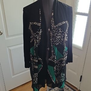 Chicos Black Casual Cardigan W Animal Print Plus Size
